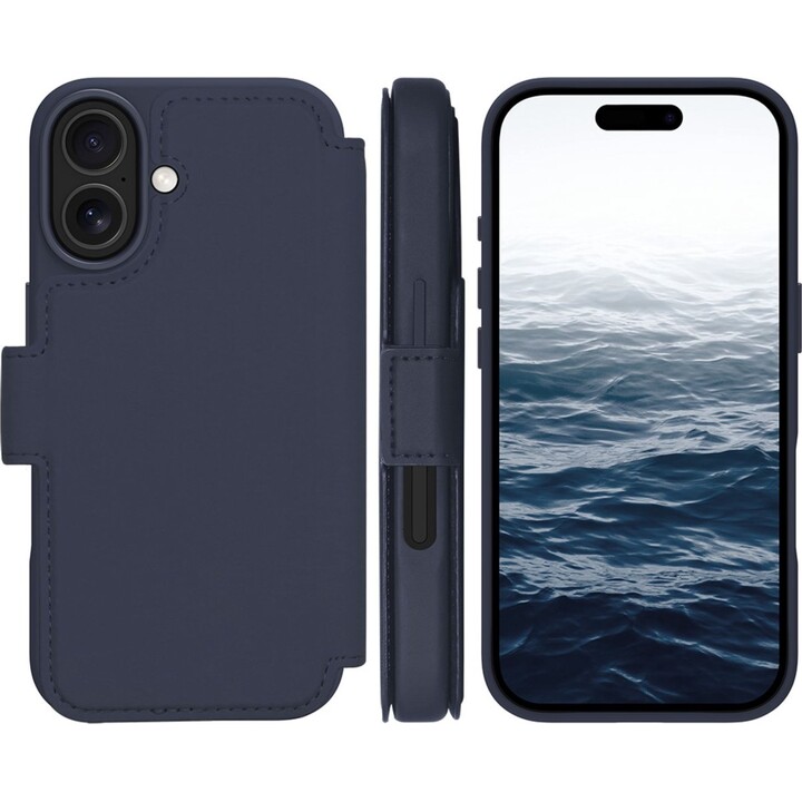 Dbramante1928 Funda para iPhone 17 Azul oscuro sólido, Cuero sintético, Diseño magnético extraíble 2 en 1