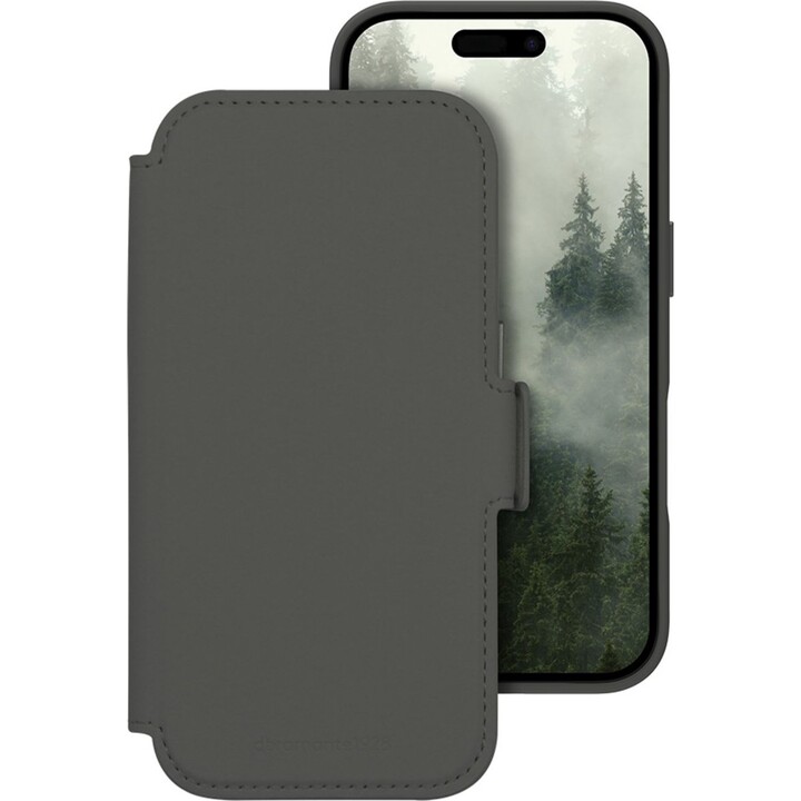 Dbramante1928 Funda para iPhone 17 Verde sólido, Piel sintética, Diseño magnético extraíble 2 en 1