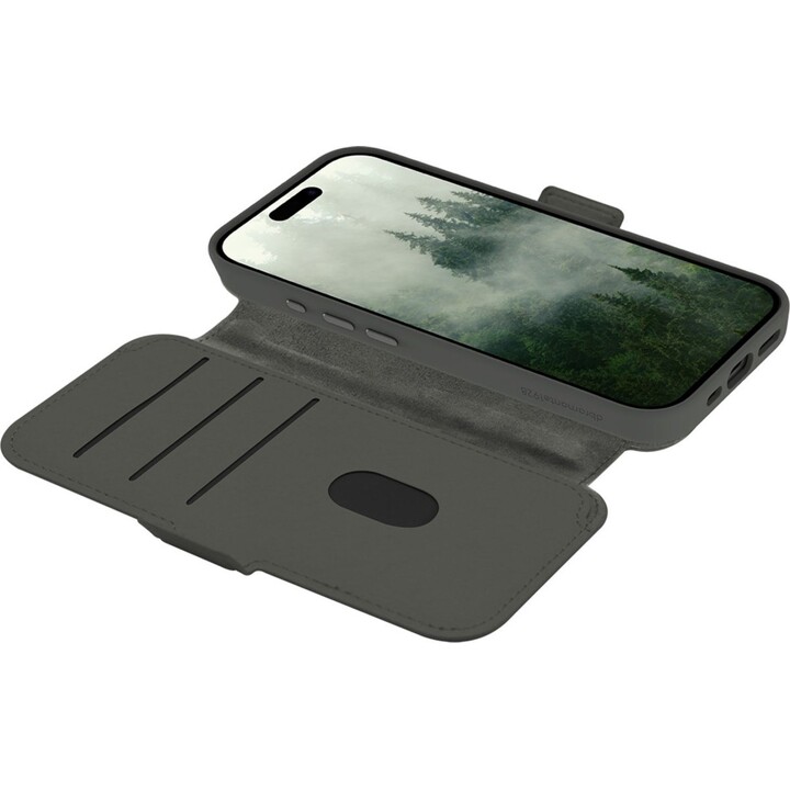 Dbramante1928 Funda para iPhone 17 Verde sólido, Piel sintética, Diseño magnético extraíble 2 en 1
