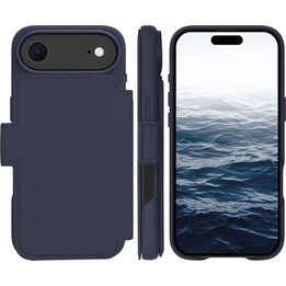 Dbramante1928 Funda para iPhone 17 Air, Azul oscuro sólido, Cuero sintético, Diseño magnético extraíble 2 en 1
