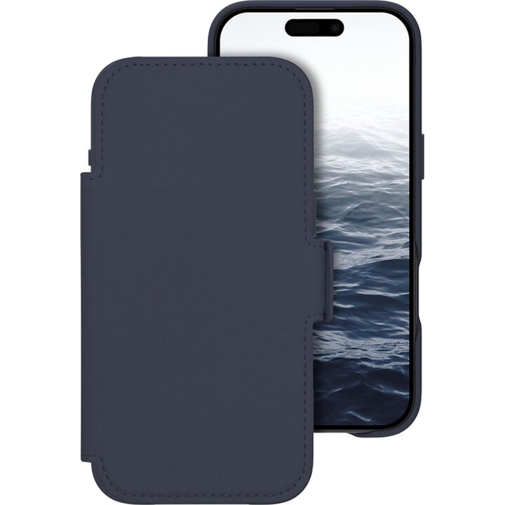 Dbramante1928 Funda para iPhone 17 Air, Azul oscuro sólido, Cuero sintético, Diseño magnético extraíble 2 en 1