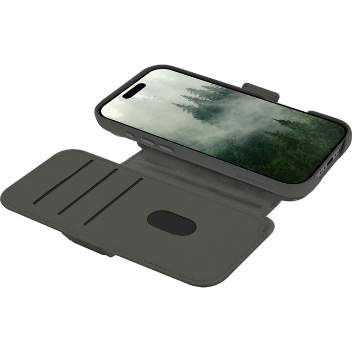 Dbramante1928 Funda para iPhone 17 Air, Verde sólido, Piel sintética, Diseño magnético extraíble 2 en 1