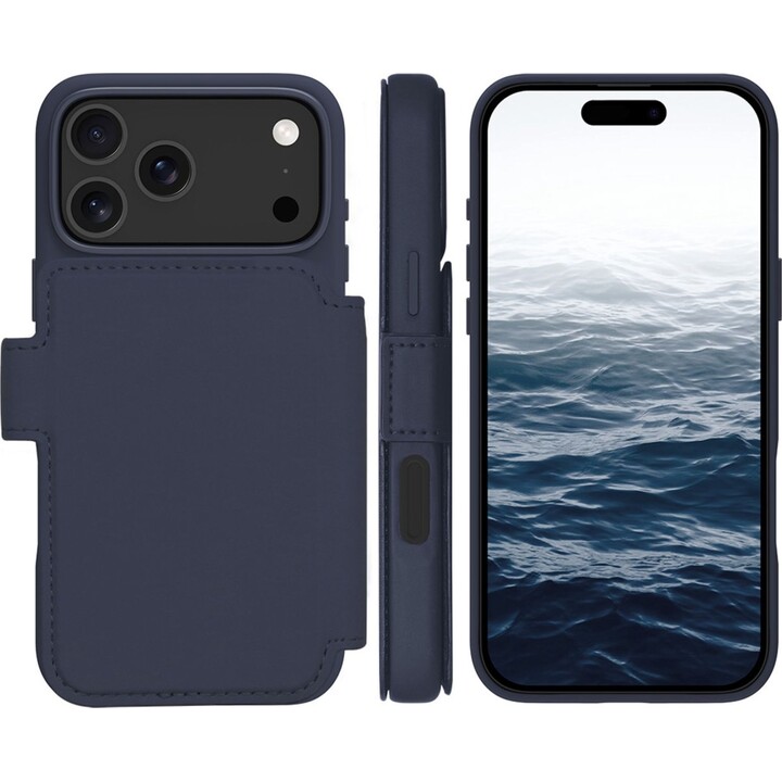 Dbramante1928 Funda para iPhone 17 Pro Max, Azul Oscuro Sólido, Cuero Sintético, Diseño 2 en 1 Magnético Extraíble