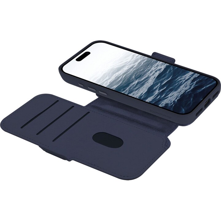 Dbramante1928 Funda para iPhone 17 Pro Max, Azul Oscuro Sólido, Cuero Sintético, Diseño 2 en 1 Magnético Extraíble