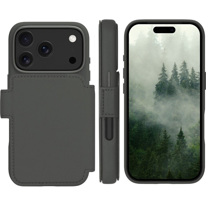 Dbramante1928 Bücherregal-Hülle für iPhone 17 Pro, einfarbiges Grün, Kunstleder, 2-in-1-magnetisches, abnehmbares Design