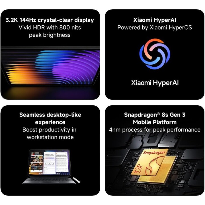 Xiaomi Pad 7 Pro, 12+512 GB, WiFi, display da 11,2 pollici, batteria da 8850 mAh, hypercharge da 67 W, hyper AI, grigio