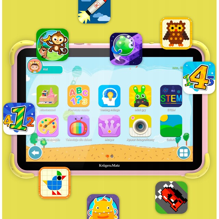 Kruger&Matz 10.1 FUN 1008, 4+64GB LTE, WiFi, GPS, Android 13, Pink, children's tablet