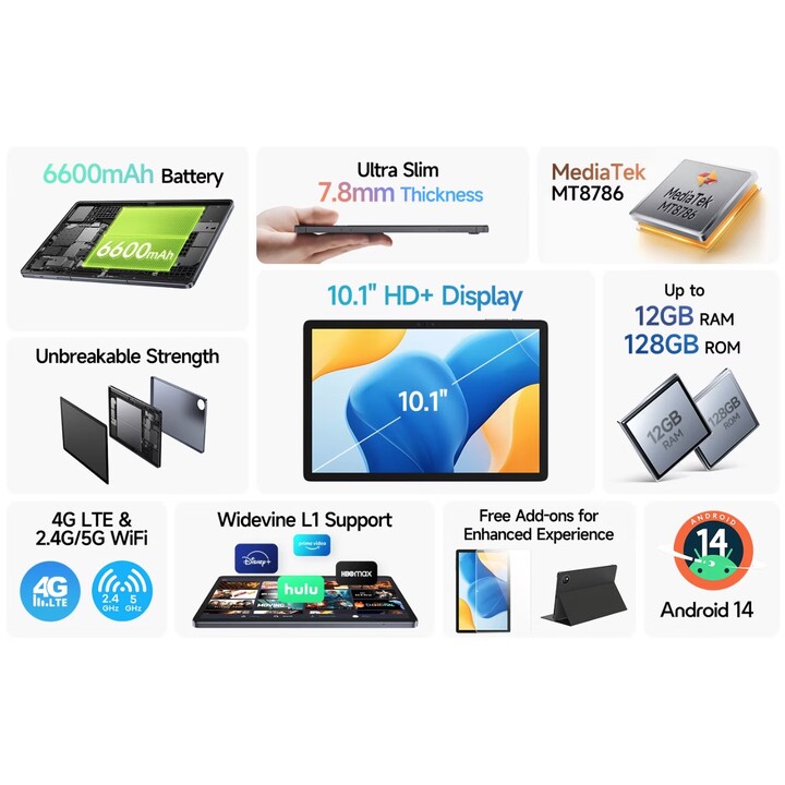Ulefone Tab A10 Pro 10.1, 6GB/128GB, WiFi+4G, Gris