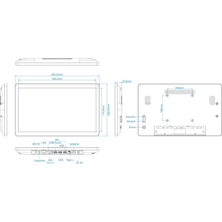 ALLNET Pantalla de Alto Rendimiento 14 pulgadas Android 12 RK3588 NFC PoE HDMI En Color Negro