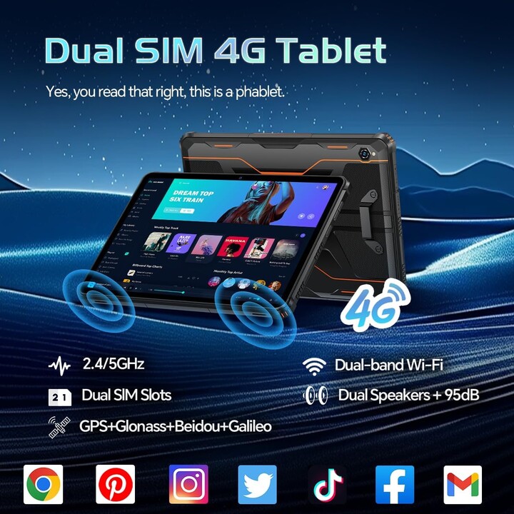 Oukitel RT9 10.1" 6/256GB Orange Robustes 11000 mAh Tablet