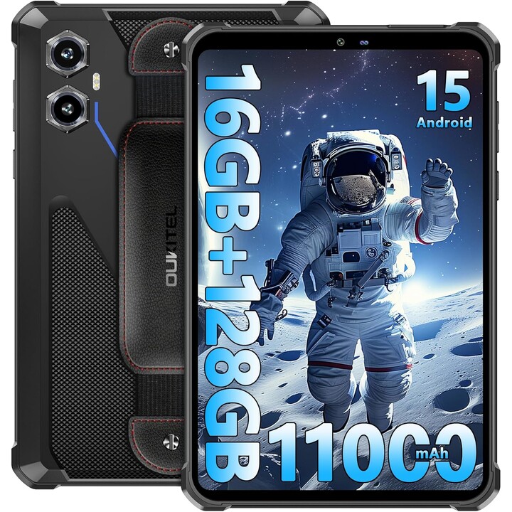 OUKITEL RT3 Plus, 16 Go + 128 Go / TF 1TB, 4G Dual SIM, 5G WiFi, Tablette Android 15, 11000mAh, 8 Pouces, 16MP, Gemin, Bleu