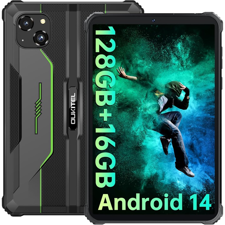 OUKITEL RT3 Pro, 16GB+128GB 1TB Expandable, Android 14, 8 Inch HD Display, 5150mAh, 16+8MP Camera, 4G Dual SIM, Green