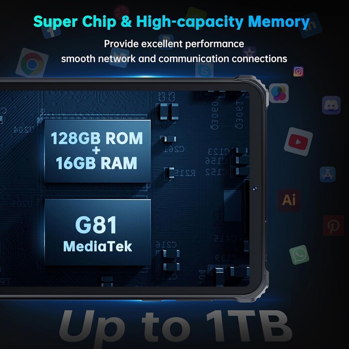 OUKITEL RT3 Pro, 16GB+128GB 1TB Expandable, Android 14, 8 Inch HD Display, 5150mAh, 16+8MP Camera, 4G Dual SIM, Green