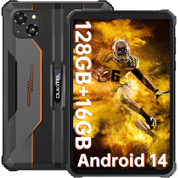 OUKITEL RT3 Pro, 16GB+128GB 1TB Expandable, Android 14, 8 Inch HD Display, 5150mAh, 16+8MP Camera, 4G Dual SIM, Orange