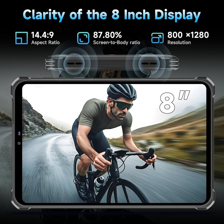 OUKITEL RT3 Plus, 16GB+128GB/TF 1TB, 4G Dual SIM, 5G WiFi, Android Tablet 15, 11000mAh, 8 Inch, 16MP, Gemin, Black