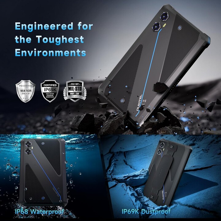 OUKITEL RT3 Plus, 16GB+128GB/TF 1TB, 4G Dual SIM, 5G WiFi, Android Tablet 15, 11000mAh, 8 Inch, 16MP, Gemin, Black