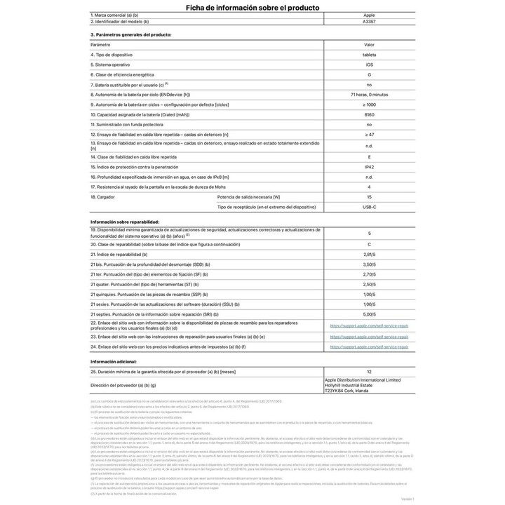 Apple iPad Pro 11 2025 5e génération 1 To WiFi Noir - Verre nanotexturé #ficha