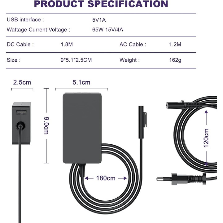 Alimentador tablet microsoft 65w surface pro 4