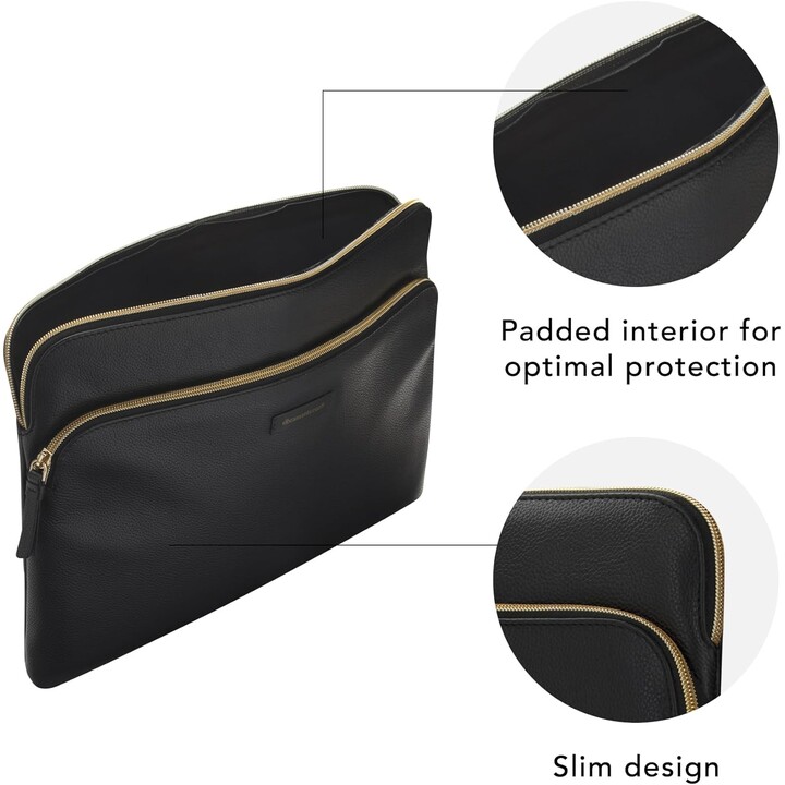 Paris+ Pebbled full-grain leather sleeve for MacBook Pro 14'' and 14'' Laptop - Night Black