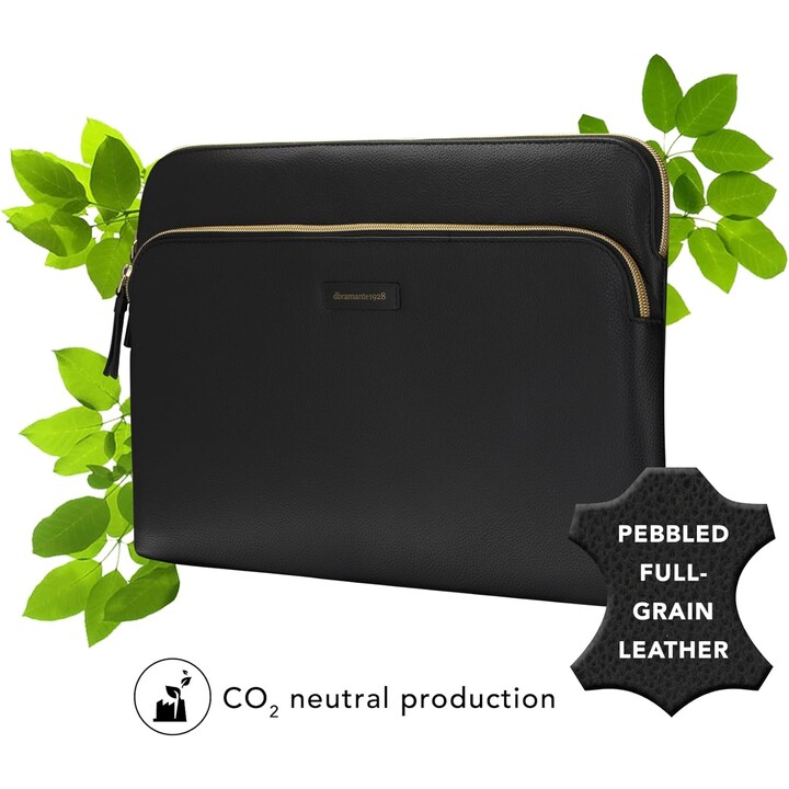 Paris+ Pebbled full-grain leather sleeve for MacBook Pro 14'' and 14'' Laptop - Night Black
