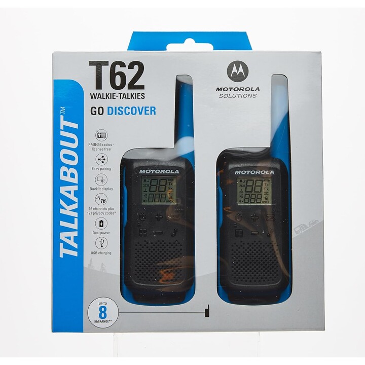 Motorola Mobility T62 Walkie Talkie, Azul/Negro, 2 Piezas