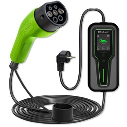 Cargador Móvil Qoltec 52465 Para Vehículos Eléctricos 2 En 1 Tipo 2 Con Regulación | 3,5 Kw | 230 V | Lcd | Portátil | Wallbox |