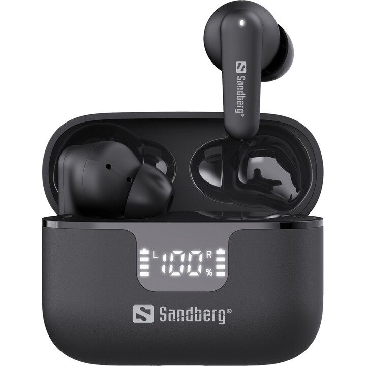 Auriculares inalámbricos Sandberg 126-52 con cancelación activa de ruido (ANC) y cancelación de ruido ambiental (ENC).