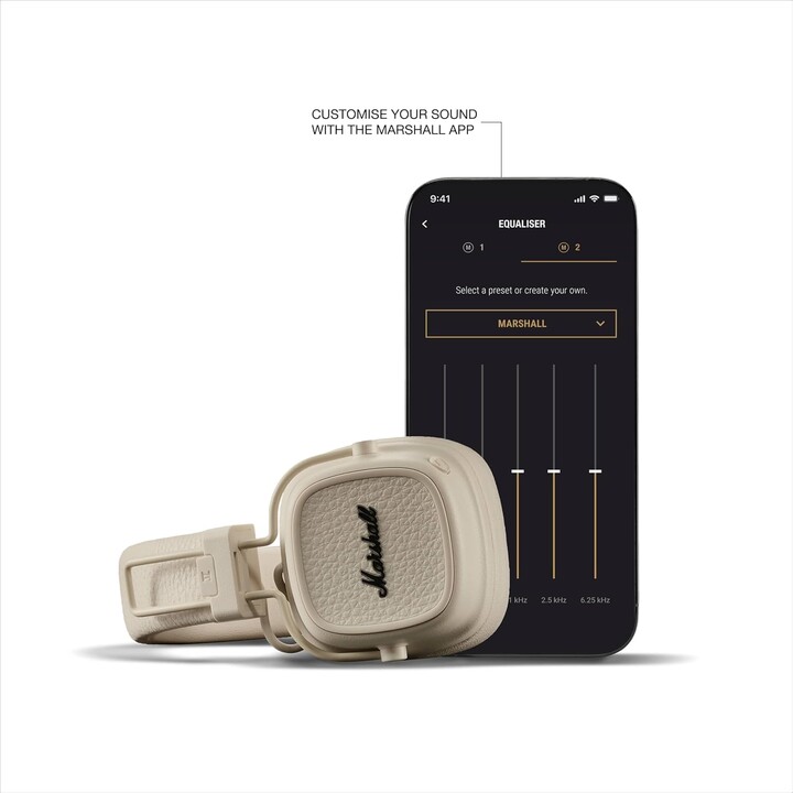 Marshall Major V Bluetooth Headphones, 100 Hours Playtime - Cream