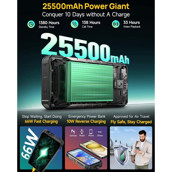 Ulefone Armor 34 Pro 5G, 16GB 512GB, 6.95 FHD+, 25500mAh, Dual Sim, Black