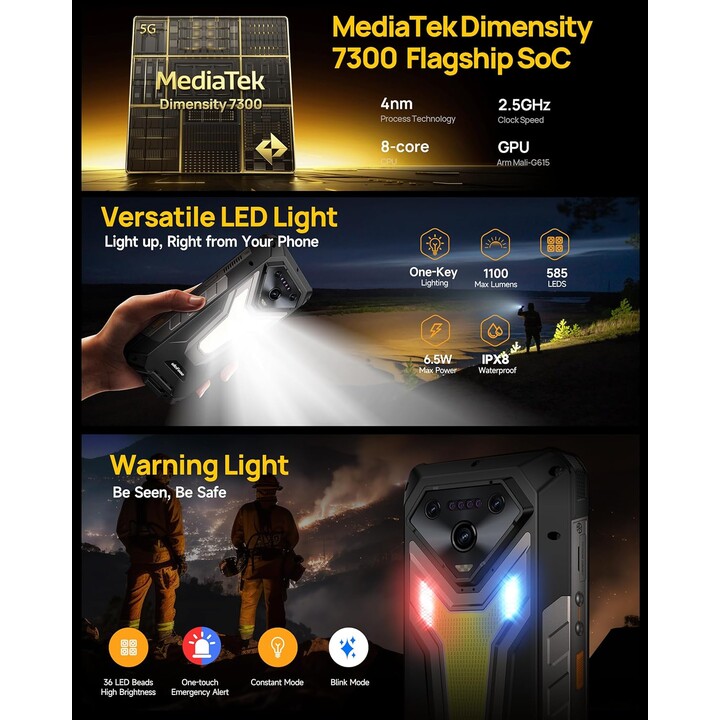 Ulefone Armor 34 Pro 5G, 16GB 512GB, 6.95 FHD+, 25500mAh, Dual Sim, Black