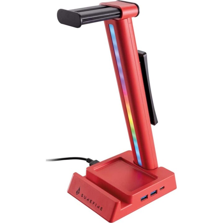 SUREFIRE Vinson N2 suporte para auscultadores gaming RGB MF 2xUSB 3.0 USB-C vermelho