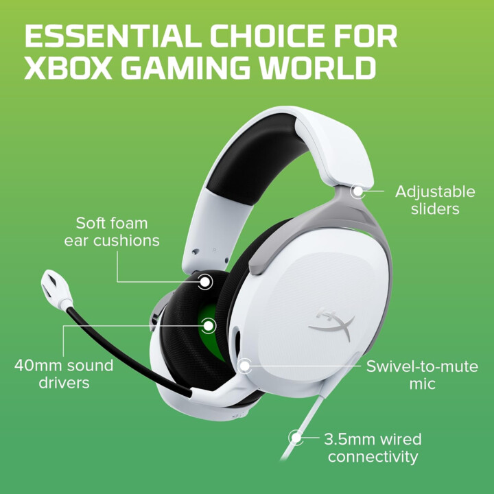 Hyperx Cloudx Stinger 2 auriculares de juegos principales con controladores de 40 mm, blanco