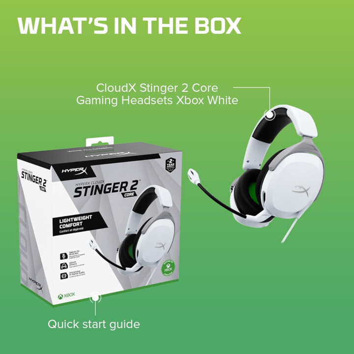 Hyperx Cloudx Stinger 2 Core Gaming Headset com drivers de 40 mm, branco
