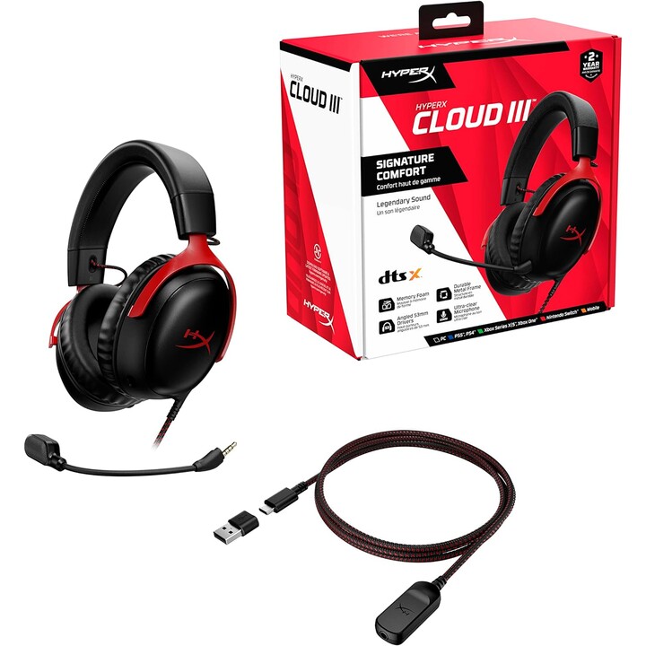Hp Hyperx Cloud III - Cuffie da gioco (nero-rosso)
