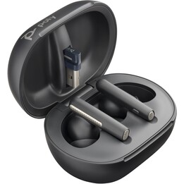 Poly Voyager Free 60+ USB-A earbuds with touchscreen charging case for Microsoft Teams, black
