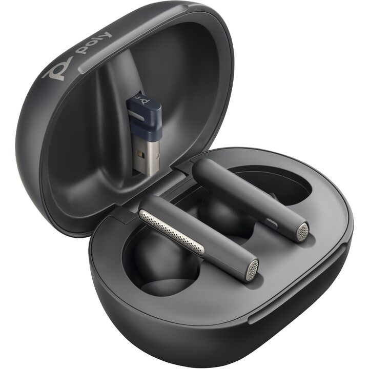 Poly Voyager Free 60+ USB-A fones de ouvido com estojo de carregamento em tela sensível ao toque para equipes da Microsoft, pret