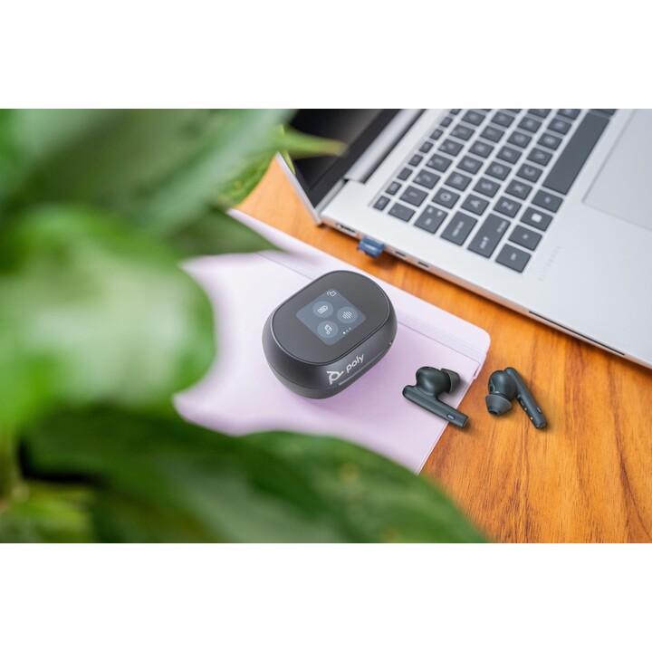 Poly Voyager kostenlos 60+ USB-A-Ohrhörer mit Touchscreen-Ladekoffer für Microsoft-Teams, Black