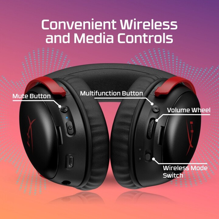 HyperX Cloud III S Wireless 2.4GHz/Bluetooth Headset with Microphone and Spatial Audio Black/Red