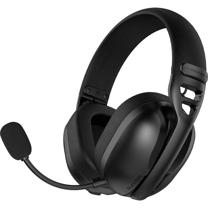 Fone de ouvido sem fio HATOR Hyperpunk 3, fone de ouvido para jogos sem fio e com fio, Bluetooth USB Tipo-C / USB Tipo-A, preto