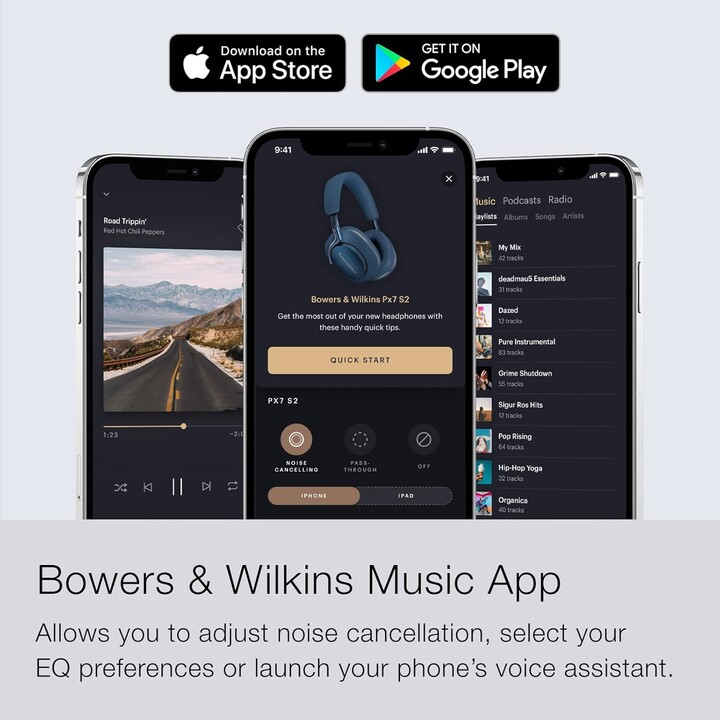 Bowers & Wilkins PX7 S2e, casque sans fil à réduction de bruit avec Qualcomm aptX™ adaptatif et charge rapide, bleu