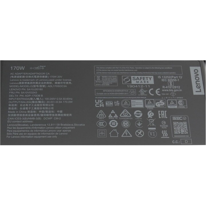 Lenovo GX20Z46287 adaptateur de puissance & onduleur Intérieure 170 W Noir