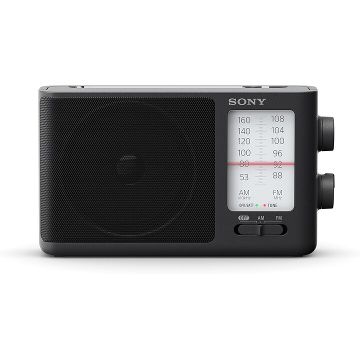 Sony tragbares analoges AM/FM-Radio mit integriertem Tragegriff, Kopfhörerbuchse und AC-Adapter