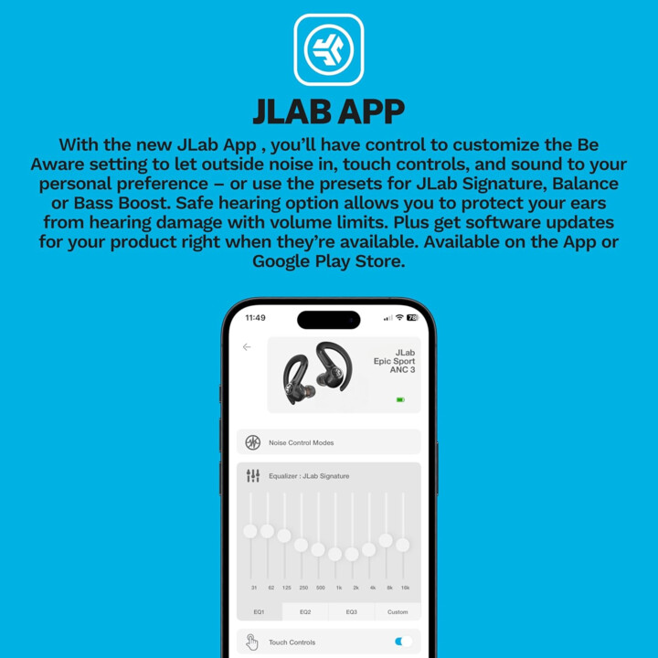 JLab Epic Sport ANC 3 True Wireless Bluetooth Earbuds for Active Workouts