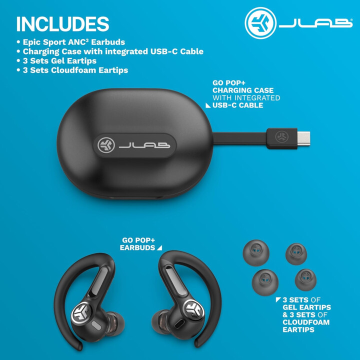 JLAB Epic Sport ANC 3 True Wireless Bluetooth auriculares para entrenamientos activos