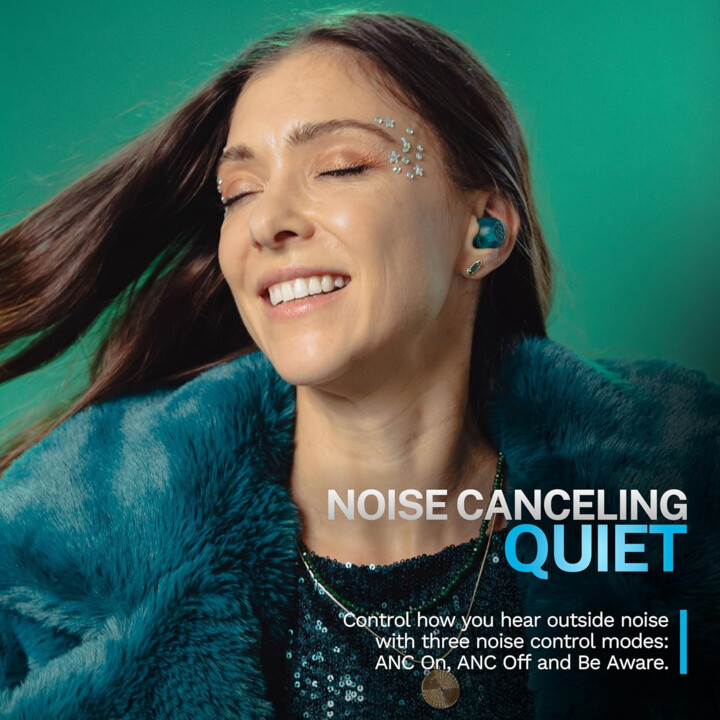 JLab Go Pop ANC True Wireless Earbuds and Charging Case, Transparent Teal