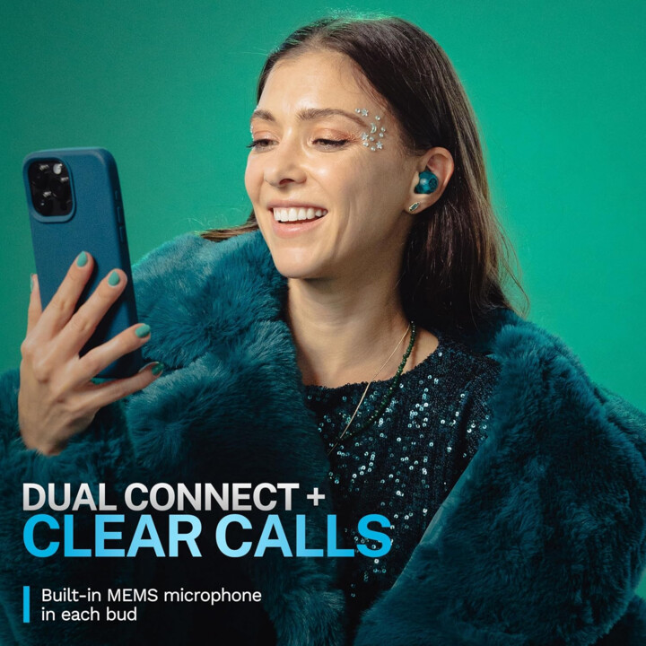 Jlab Go Pop ANC True auricular inalámbrico y estuche de carga, verde azulado transparente