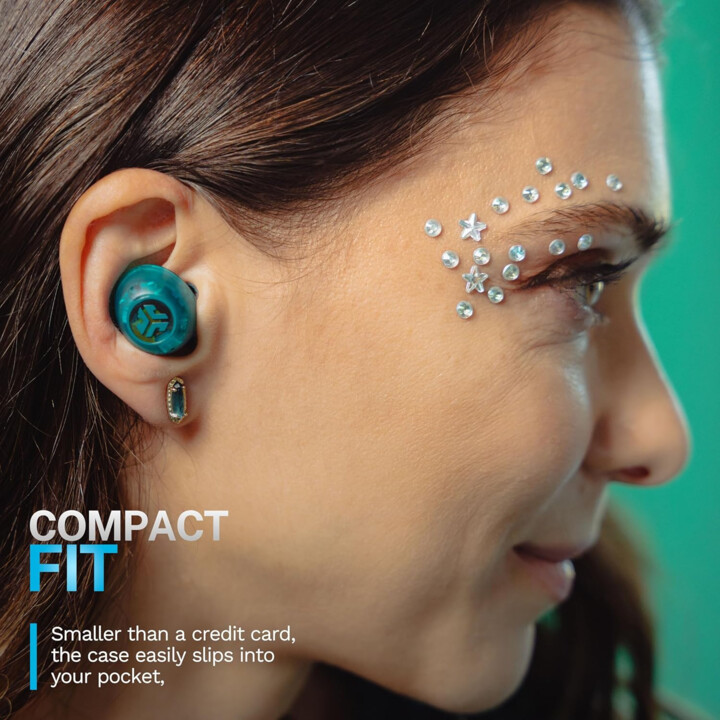 Jlab Go Pop ANC True auricular inalámbrico y estuche de carga, verde azulado transparente