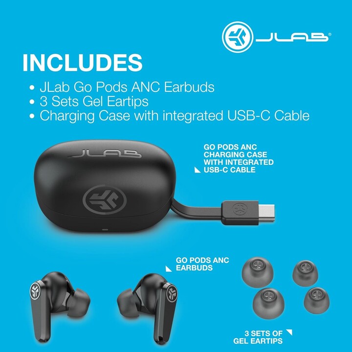 Jlab go pods, auricolari anc, nero