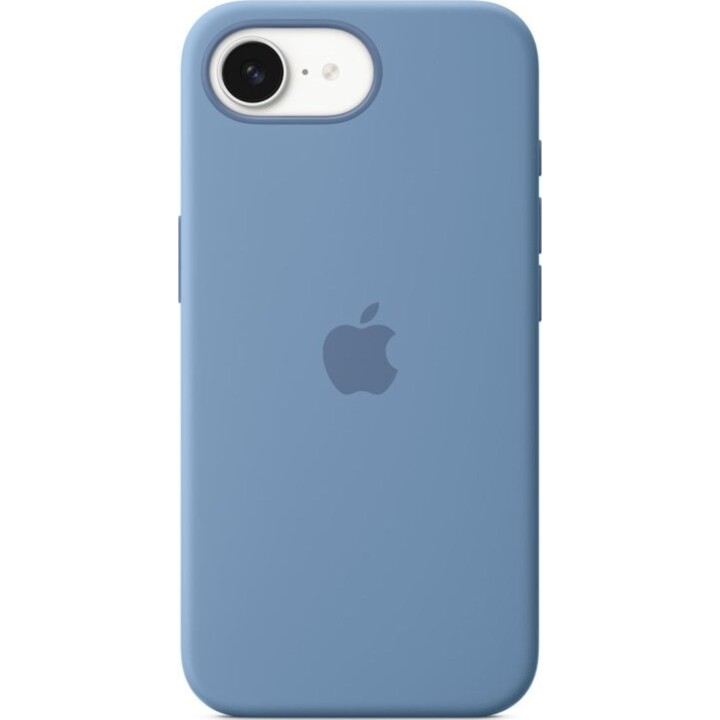 Custodia in silicone Apple iPhone 16e Winter Blue, microfibra e silicone riciclato, 6.1″