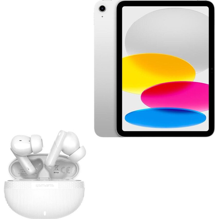 Apple iPad 11 2025 WiFi, 128 Go, 11e génération, puce A16, appareil photo 12 MP, argent + casque sans fil 4smarts SkyBuds Pro AN